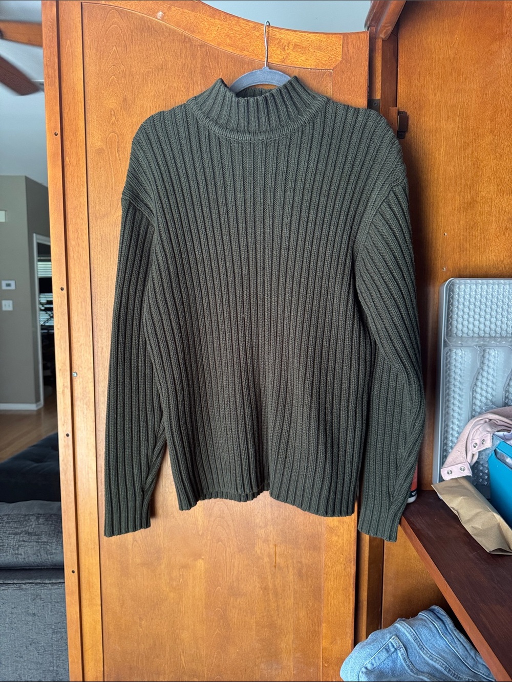 Olive Ribbed Turtleneck Sweater